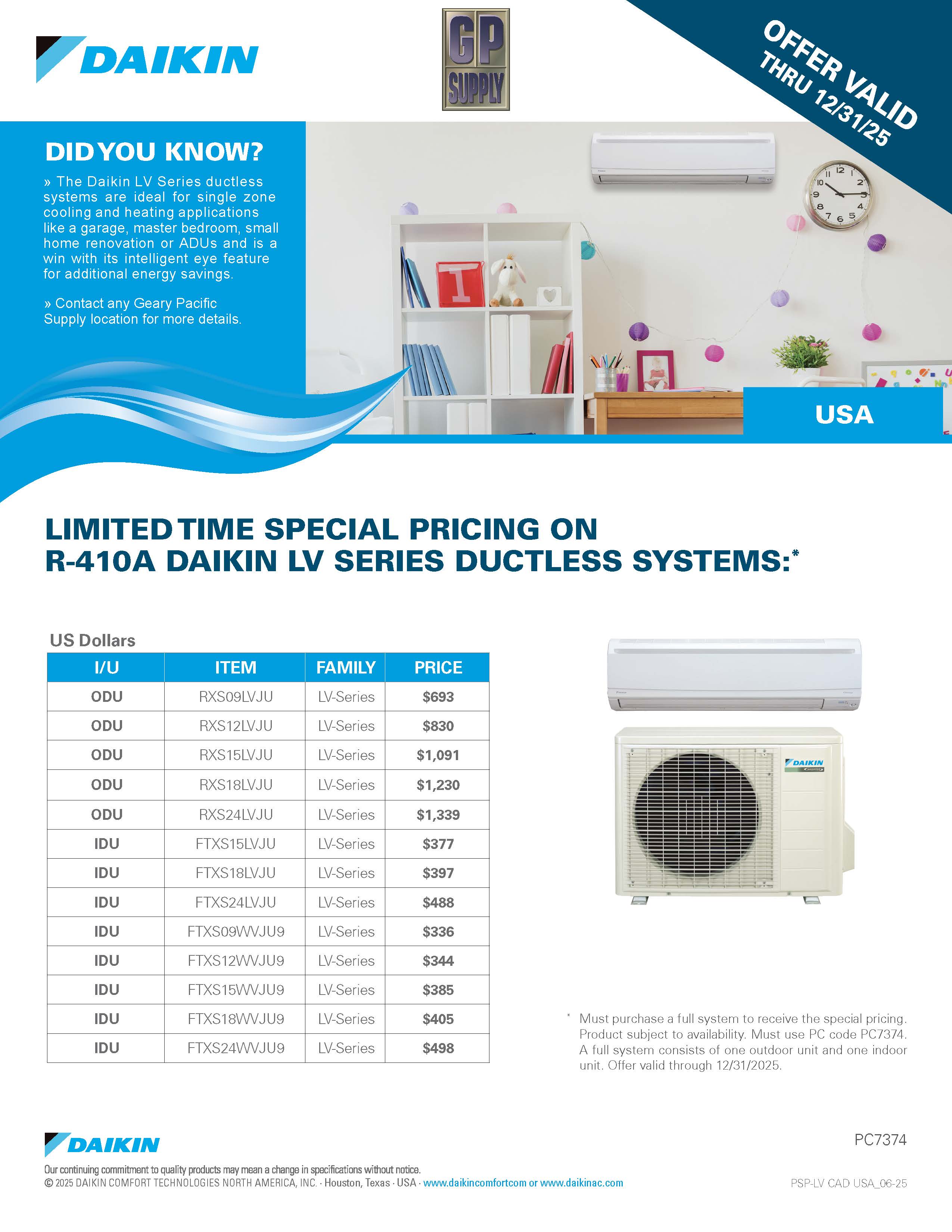 Daikin Ductless LV Series Special Pricing (1)