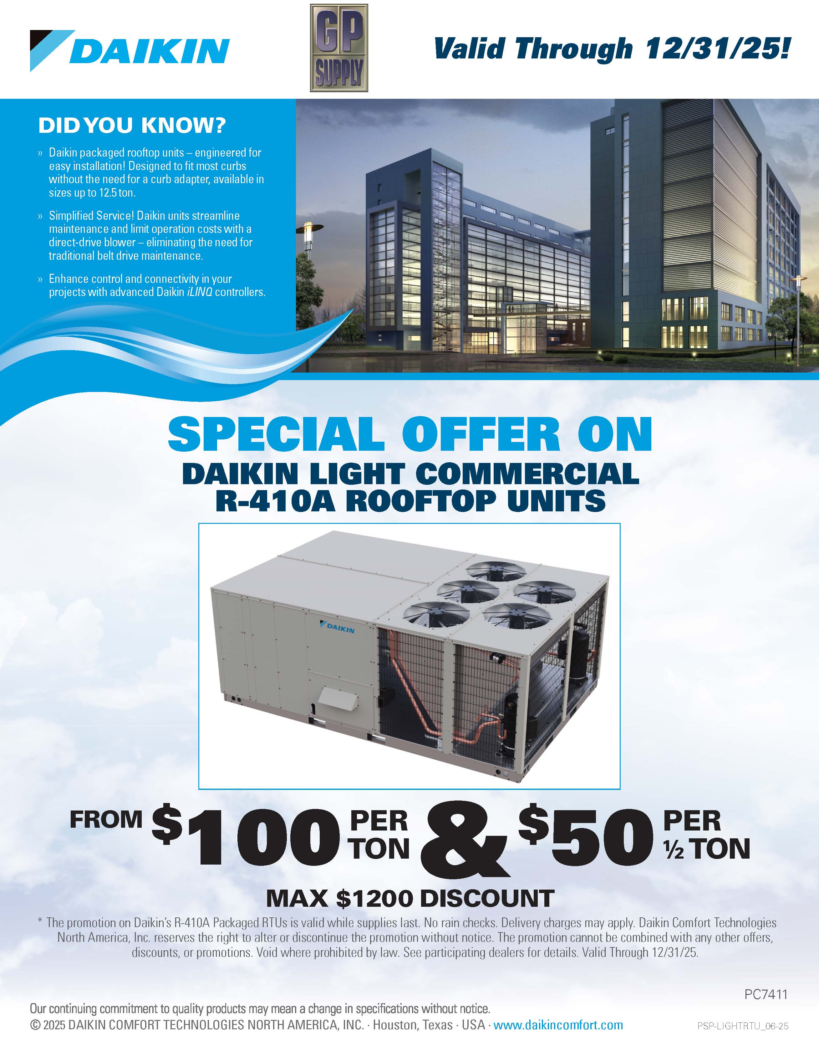 Daikin Light Commercial R410A Rooftop Units Special Offer